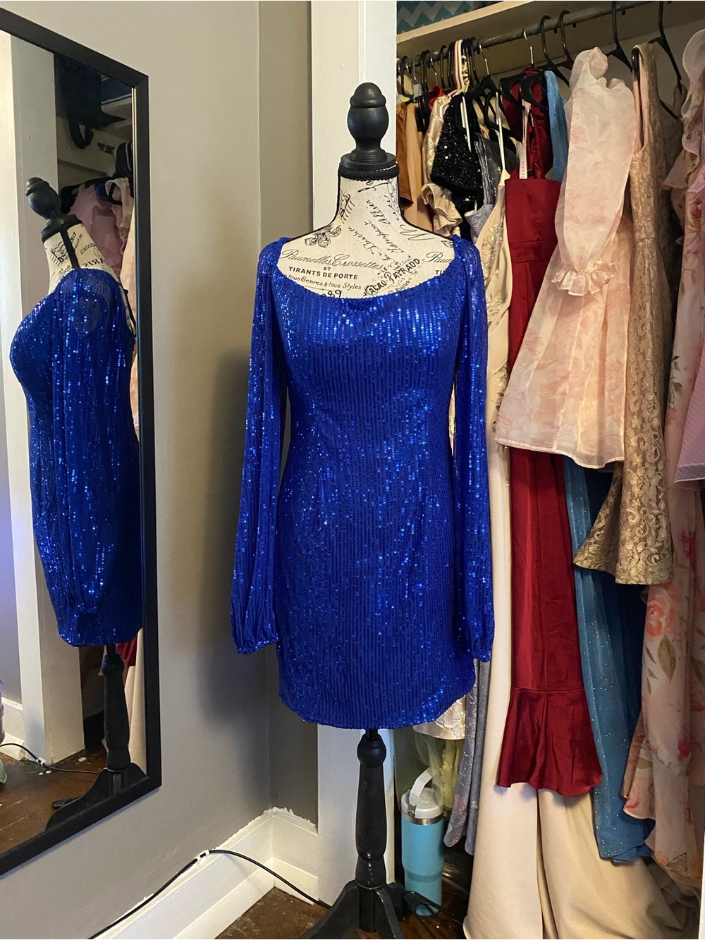 Unbranded Royal Blue Sequin Long-Sleeve Mini Dress
